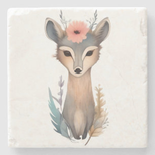 Woodland Grace: Floral Crowned Deer Stone Coaster