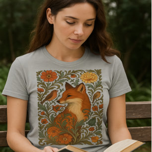 Woodland Grace Fox Motif in Bloom T-Shirt