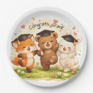 Woodland Graduation Cute Animal Pastel Party Paper Plate