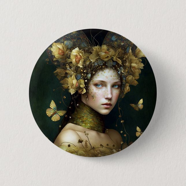 Woodland Green Fairy Fantasy Art 6 Cm Round Badge (Front)