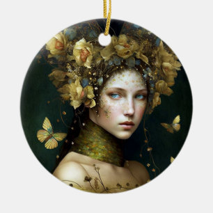 Woodland Green Fairy Fantasy Art Ceramic Ornament