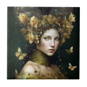Woodland Green Fairy Fantasy Art Ceramic Tile