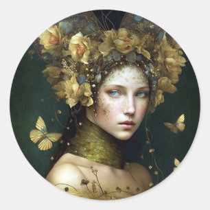 Woodland Green Fairy Fantasy Art Classic Round Sticker