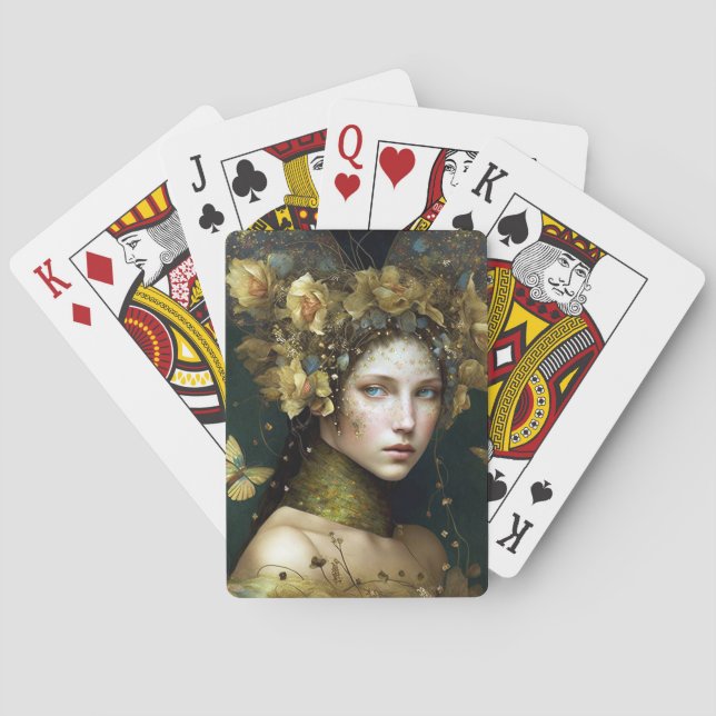 Woodland Green Fairy Fantasy Art Playing Cards (Back)