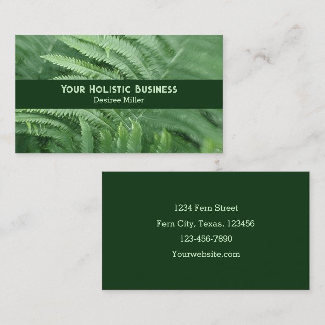 Woodland Green Fern Leaves Holistic Botanical Business Card (Front/Back)