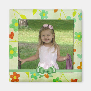 Woodland Green Floral Frame Photo Magnet