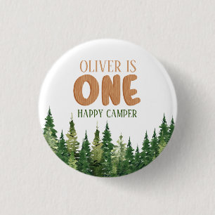 Woodland Green Happy Camper First Birthday 3 Cm Round Badge