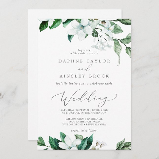 Woodland Greenery All In One Wedding Invitation (Front/Back)