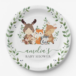 Woodland Greenery Animals Baby Shower 1st Birthday Paper Plate