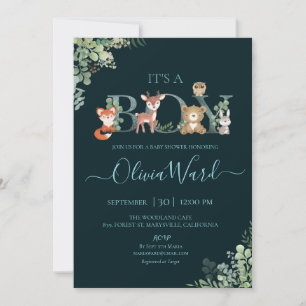 Woodland Greenery Baby Shower Boy Invitation