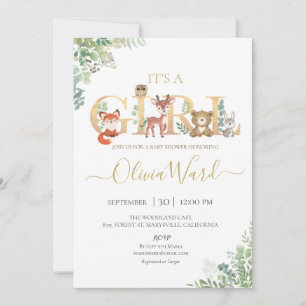Woodland Greenery Baby Shower Girl Invitation