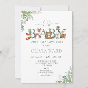 Woodland Greenery Baby Shower Invitation