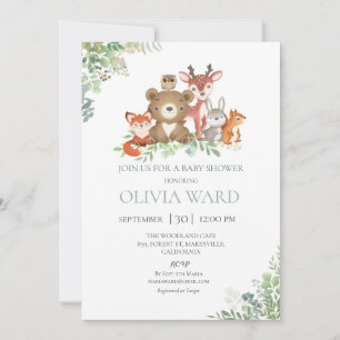 Woodland Greenery Baby Shower  Invitation