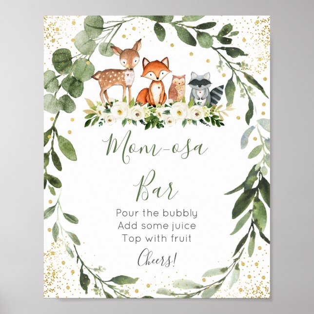 Woodland Greenery Baby Shower Mimosa Bar Poster (Front)