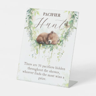Woodland Greenery Baby Shower Pacifier Hunt Game Pedestal Sign