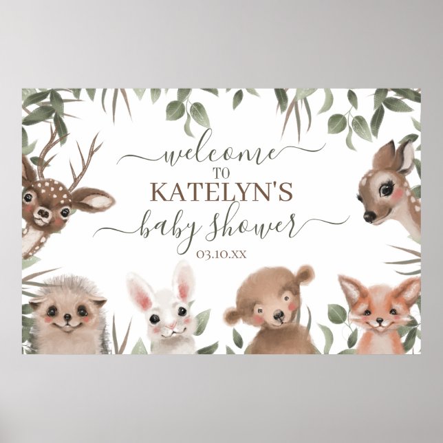 Woodland Greenery Baby Shower Welcome Sign (Front)