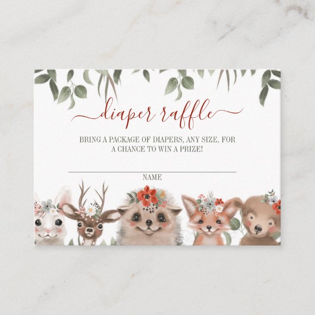 Woodland Greenery Diaper Raffle Baby Shower Enclosure Card (Front)