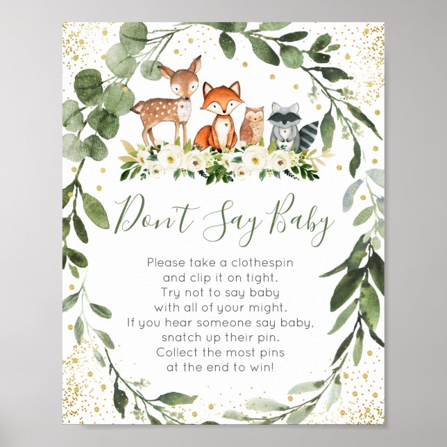 Woodland Greenery Don't Say Baby Game Poster (Front)