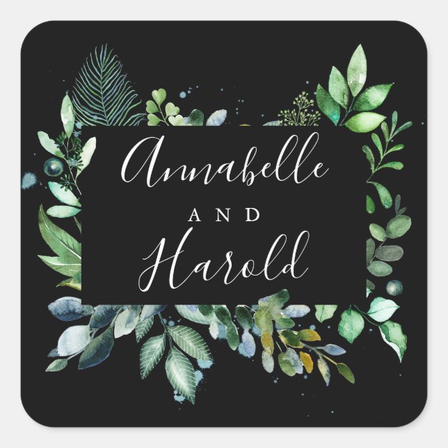 Woodland Greenery Elegant Wedding Square Sticker (Front)