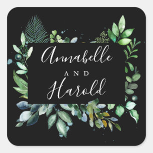 Woodland Greenery Elegant Wedding Square Sticker