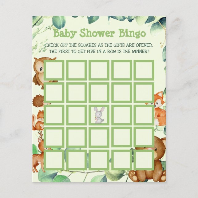 Woodland Greenery Eucalyptus Baby Shower Bingo Flyer (Front)