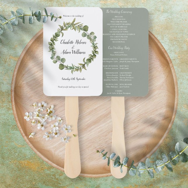 Woodland Greenery Eucalyptus Wedding Program Hand Fan (Creator Uploaded)