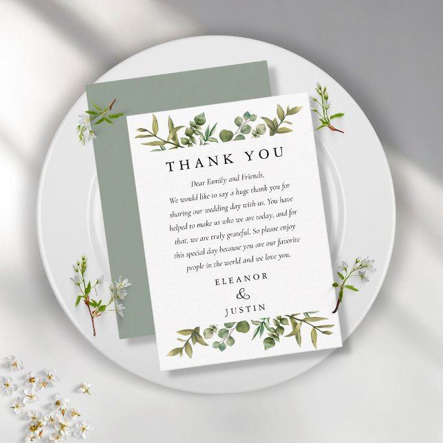 Woodland Greenery Eucalyptus Wedding Thank You Place Card (Creator Uploaded)