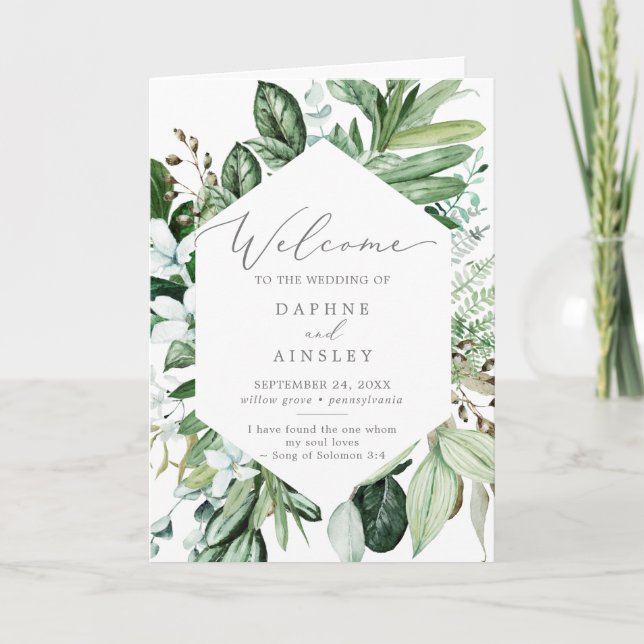 Woodland Greenery Folded Wedding Program (Front)