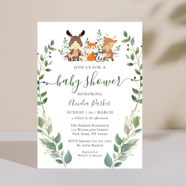 Woodland Greenery Forest Animals Baby Shower Invitation (Creator Uploaded)