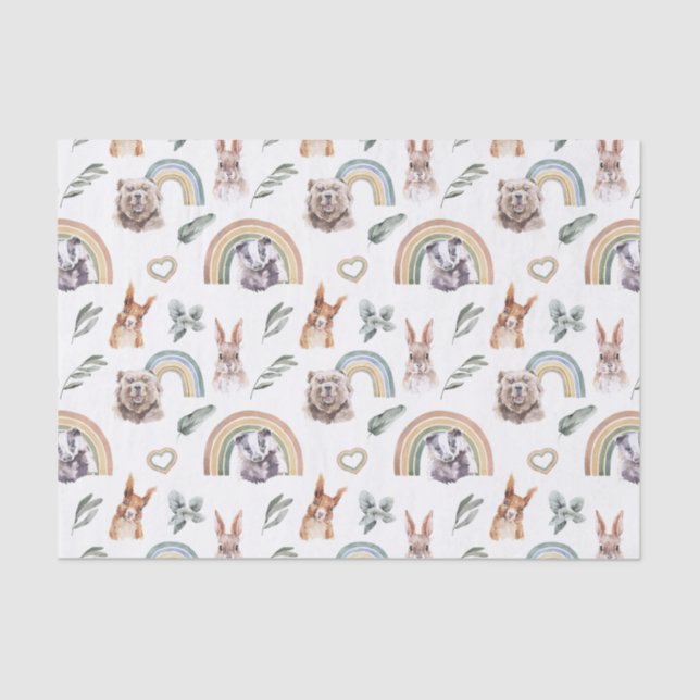 Woodland Greenery | Forest Animals & Rainbows Tissue Paper (Front)