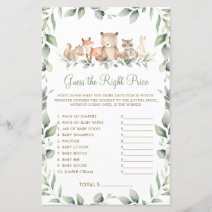 Woodland Greenery Guess the Right Price Baby Game