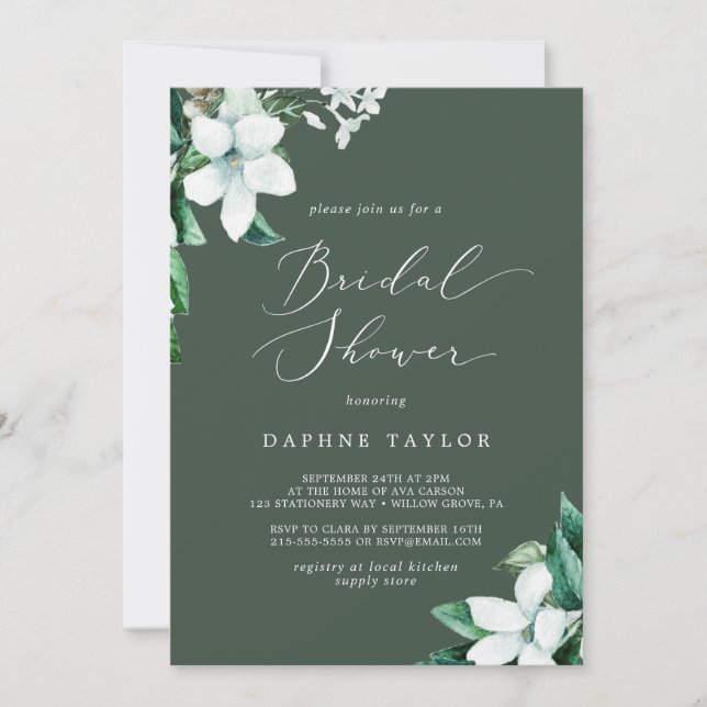 Woodland Greenery | Hunter Green Bridal Shower Invitation (Front)