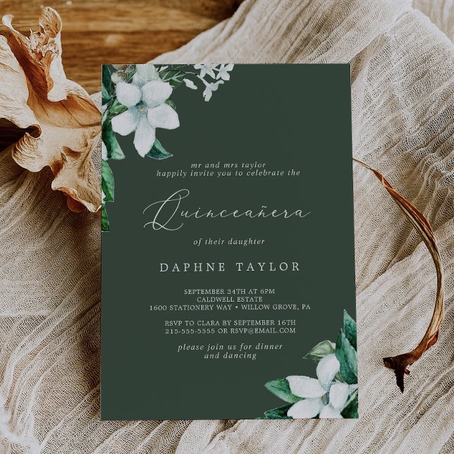 Woodland Greenery | Hunter Green Quinceañera Invitation (Creator Uploaded)