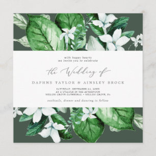Woodland Greenery Hunter Green Square Wedding Invitation