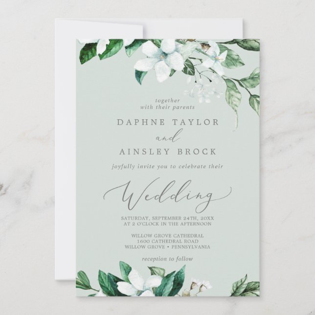 Woodland Greenery | Mint Green Wedding Invitation (Front)