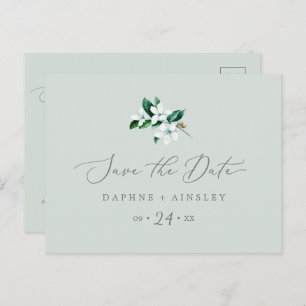 Woodland Greenery Mint Save the Date Postcard