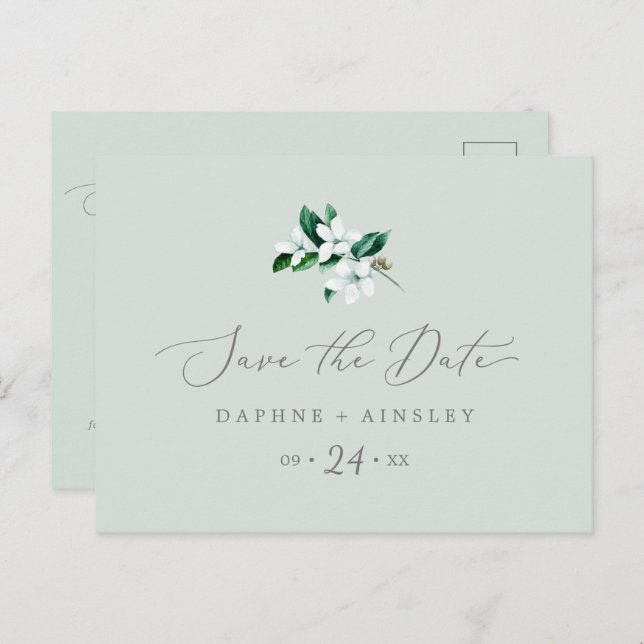 Woodland Greenery | Mint Save the Date Postcard (Front/Back)