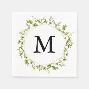 Woodland Greenery Monogram Cocktail Napkin