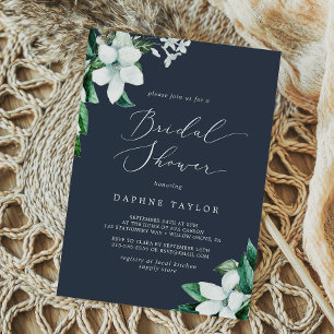 Woodland Greenery Navy Blue Bridal Shower Invitation