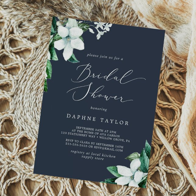 Woodland Greenery | Navy Blue Bridal Shower Invitation (Creator Uploaded)