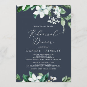 Woodland Greenery   Navy Blue Rehearsal Dinner Invitation