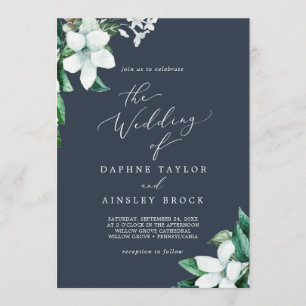 Woodland Greenery Navy Blue The Wedding Of Invitation