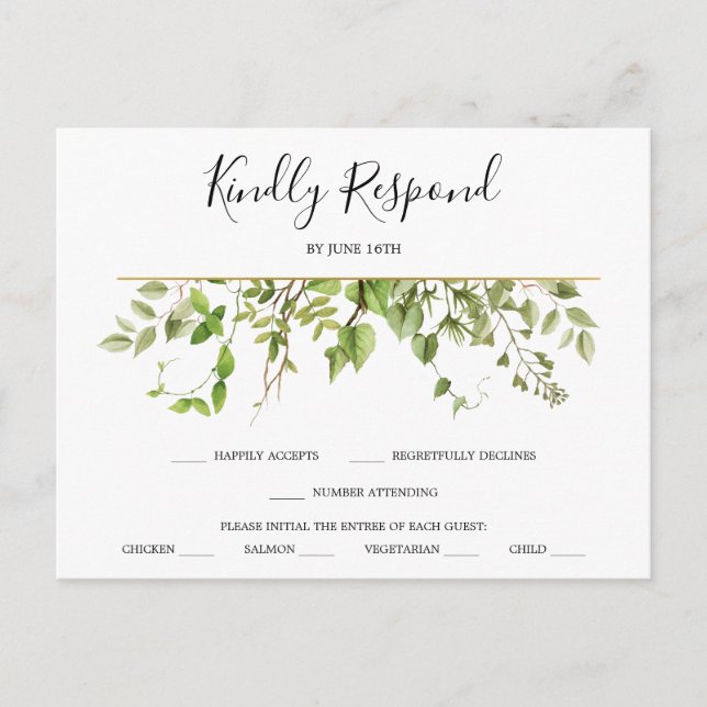 Woodland Greenery Wedding RSVP Postcard (Front)