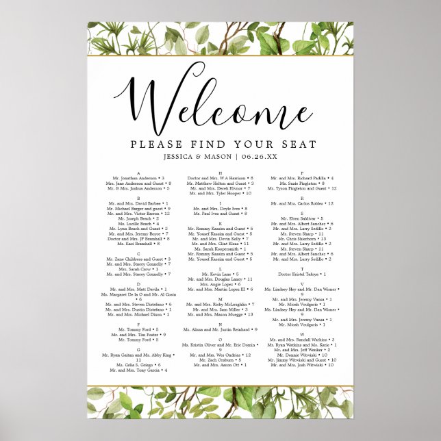 Woodland Greenery Wedding Seating Chart Sign (Front)