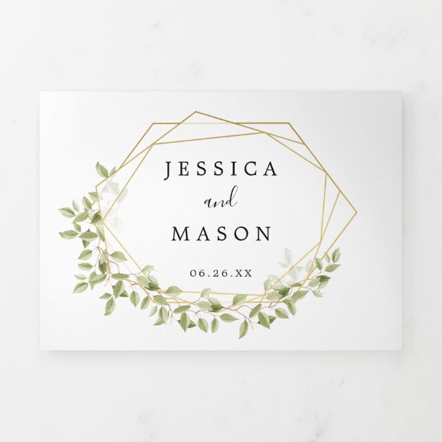 Woodland Greenery Wedding Tri-Fold Invitations (Cover)