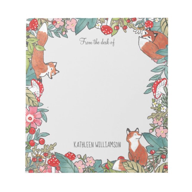 Woodland Grey Fox Foxes Forest Leaf Personalised Notepad (Front)