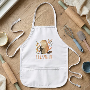 Woodland Groundhog Cute Personalised Kids Apron