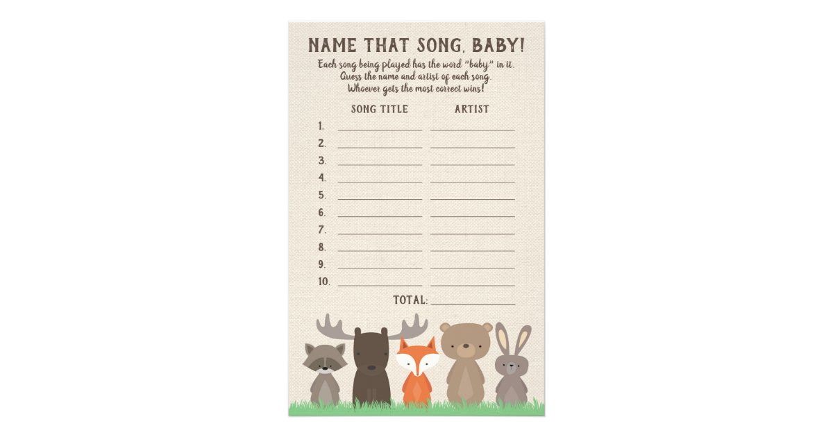 Woodland Guess the Baby Song Baby Shower Game Card | Zazzle