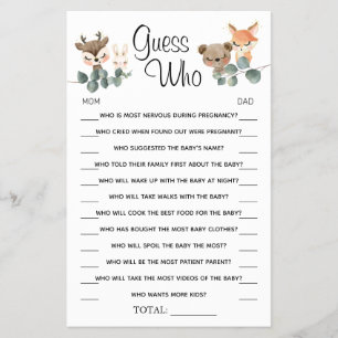 Woodland Guess Who Baby shower game card