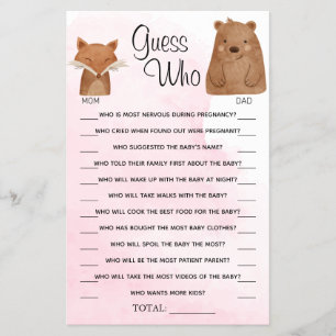 Woodland Guess Who Baby Shower Game Card